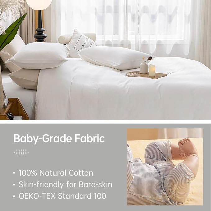 JELLYMONI White Duvet Cover Full Size - 100% Washed Cotton Linen Feel Textured Comforter Cover, 3 Pieces Breathable Soft Bedding Set with Zipper Closure (Cream White, 80"x90")