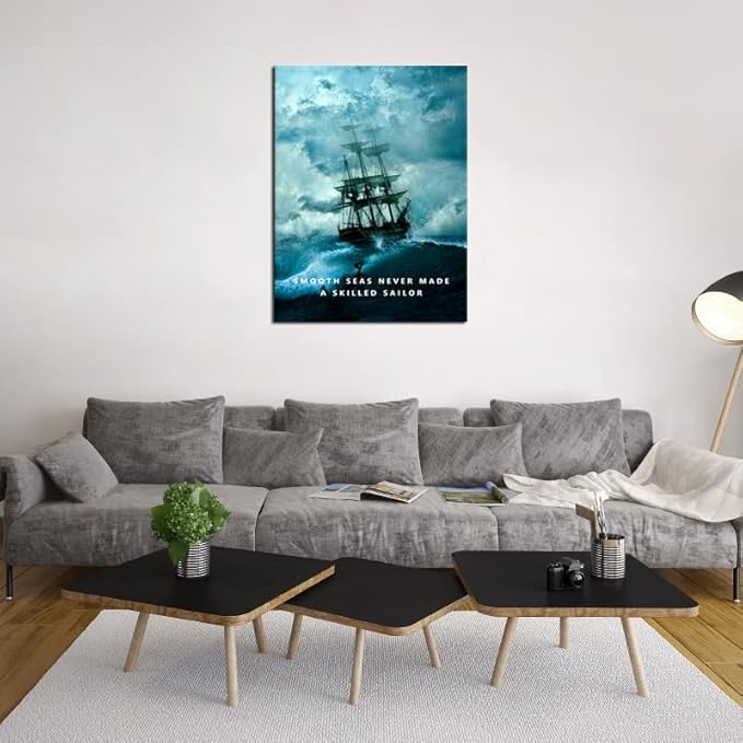 Motivational Wall Art Inspirational Canvas Poster Smooth Seas Never Made A Skilled Sailor Entrepreneur Quote Picture Home Office Decor Painting Framed and Stretched Ready to Hang [30''W x 40''H]