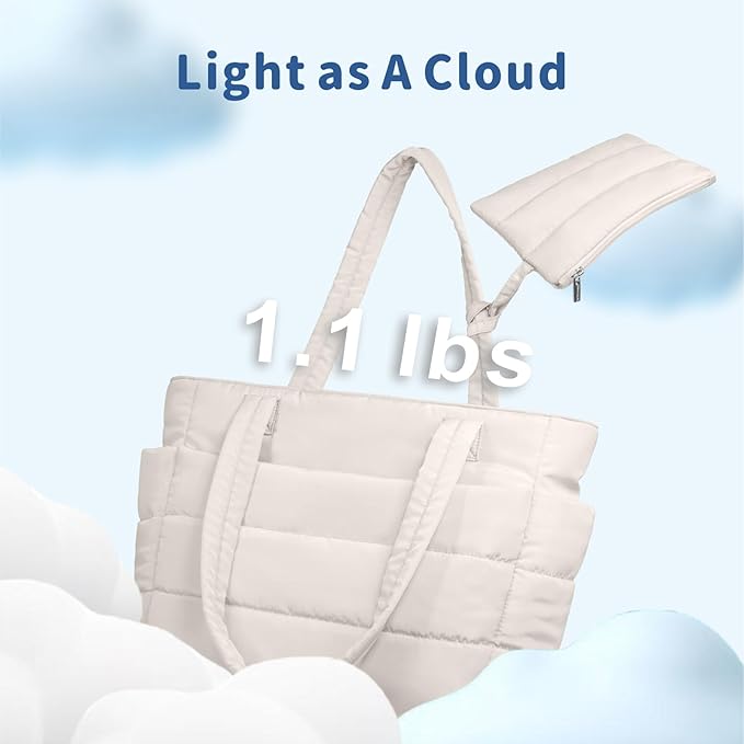 TOPDesign Puffer Tote Bag for Women, Lightweight Puffy Handbag with Compartments, Quilted Shoulder Bag for Work, Travel, Gym