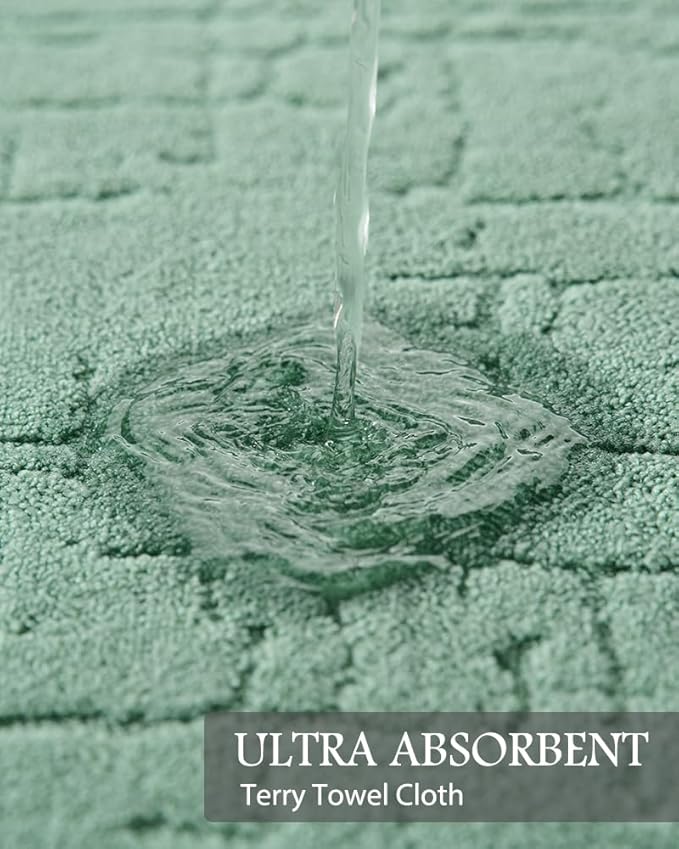 AMOAMI-Bath Mat-Absorbent Quick Dry Bathroom Floor Mats-Washable Rubber Backing Bath Mats for Bathroom Rugs Fit Under Door-Bath Rug for in Front of Sink Bathtub Shower Room, Moss 24''x70''