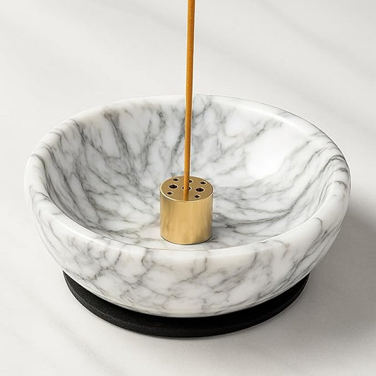 Natural Marble Incense Holder for Sticks – Handmade Incense Burner with 9 Holes, Ideal for Smudging, Meditation, and Aromatherapy – Large Size to Catch Ash, Perfect for Home Décor