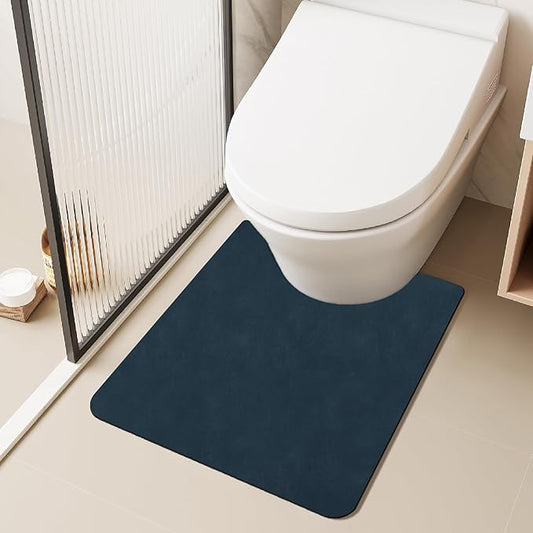 Toilet Rug, Thin Toilet Rugs U Shaped Washable Non Slip Absorbent Quick Dry Low Pile Toilet Mat, 20"x24" U Shape Navy Blue
