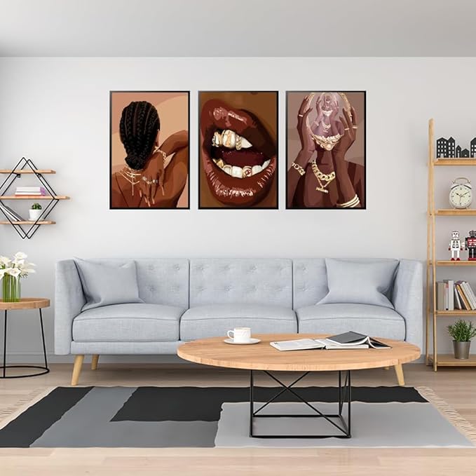 ANVOTIG Black Woman Posters Wall Art Set of 3 Black Girl African Women Canvas Wall Decor American Black Female Pictures Boho Fashion Abstract for Home Bedroom LivingRoom Bathroom 16X24 Inch Unframed