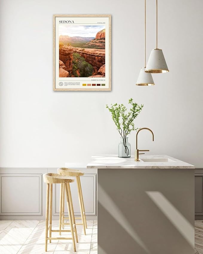 HesenDot Natural OAK Wood Framed Arizona Wall Art,12x16in Sedona's Red Rock Formations Quality Canvas Wall Print,Classic Urban Landmark Wall Decor for Living Room,Bedroom,Office Gallery Set of 1