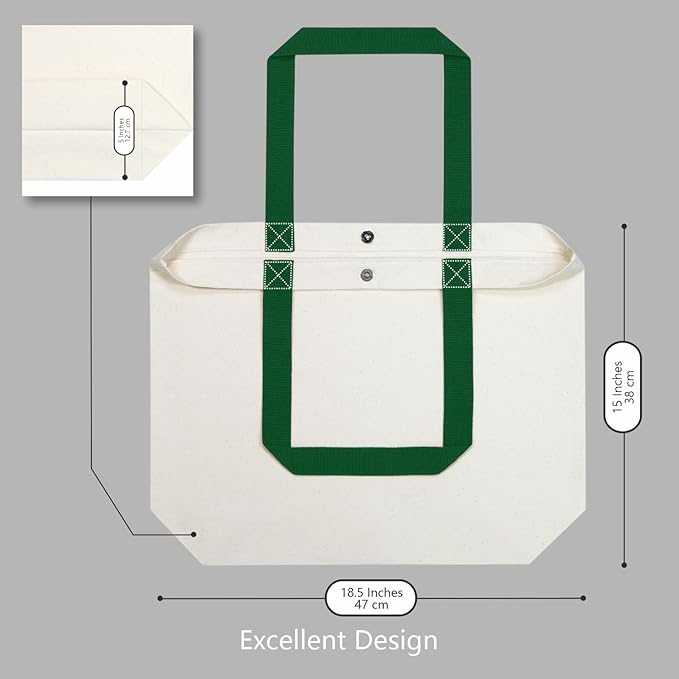 TOPDesign 2-Pack Canvas Tote Bags with Magnetic Snap, Reusable Grocery Shopping Bags, DIY Your Creative Designs