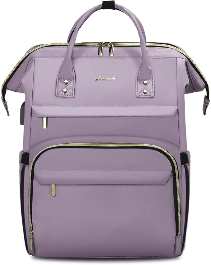 LOVEVOOK Laptop Backpack for Women,17 Inch Professional Womens Travel Backpack Purse Computer Laptop Bag Nurse Teacher Backpack,Waterproof Work Bags Carry on Back Pack with USB Port,Light Purple