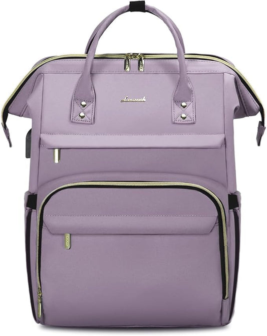 LOVEVOOK Laptop Backpack for Women,15.6 Inch Professional Womens Travel Backpack Purse Computer Laptop Bag Nurse Teacher Backpack,Waterproof Work Bags Carry on Back Pack with USB Port,Light Purple