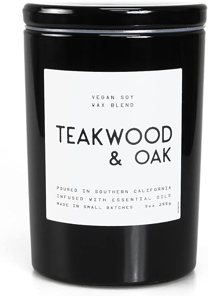 Leoben Co | Masculine Aromas | Small Batch | Soy Wax | 40 Hours | Scented Mens Candles with Natural Essential Oils | Vegan (Teakwood & Oak)