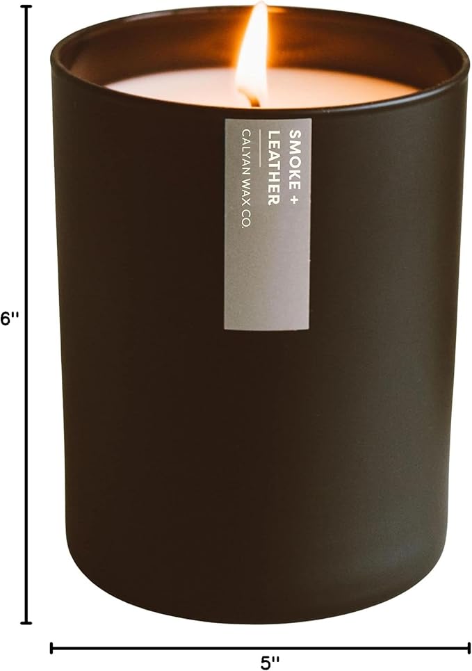Calyan Wax Co. Soy Wax Candle, Smoke + Leather Scented Candle, 75 Hour Burn Time, Aromatherapy Soy Candles, Non Toxic & Vegan Soy Wax, Black Tumbler Scented Candles, 10.2oz
