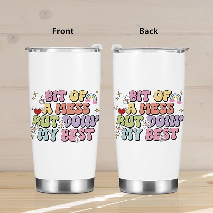 Positive Quotes Tumbler, Inspirational Gifts for Women Sister Birthday Christmas, Retro Flower Mental Health Gifts Coffee Mug Stainless Steel Vacuum Insulated Double Wall Travel Cup with Lid，20oz
