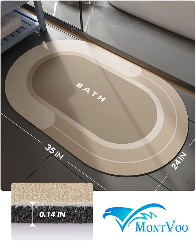 MontVoo Bath Mat - Non Slip, Quick Dry, Stain Resistant Bath Mat Rug for Bathroom Floor - Easy Care Shower Rug for Outside Bathtub - 24"x35" Beige