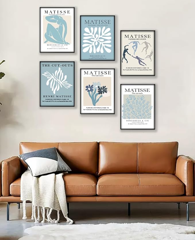 Navy Blue Matisse Poster Prints Set of 6 Henri Matisse Wall Art Flower Market Minimalist Painting Pictures Abstract Aesthetic for Room Bedroom 8x10 Inch Unframed