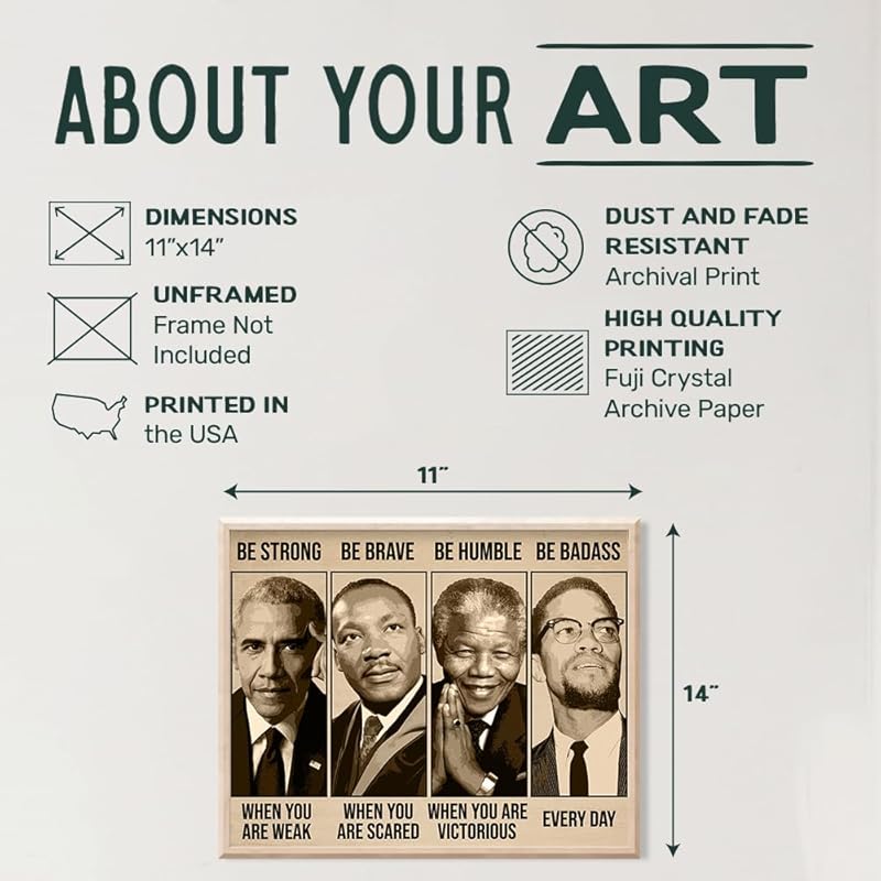 African American Inspirational Wall Art 11x14 - Black History Posters - Inspirational Figures - Black Men Motivational Quotes - Positive Affirmation Office Wall Decor - BLM Culture Art Print