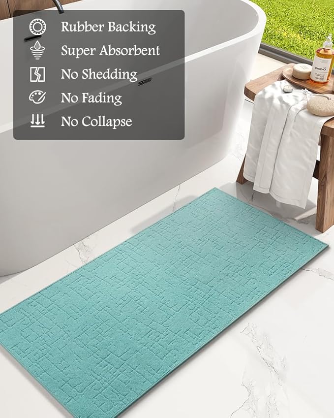 AMOAMI-Bath Mat-Absorbent Quick Dry Bathroom Floor Mats-Washable Rubber Backing Bath Mats for Bathroom Rugs Fit Under Door-Bath Rug for in Front of Sink Bathtub Shower Room, Lake 24''x70''