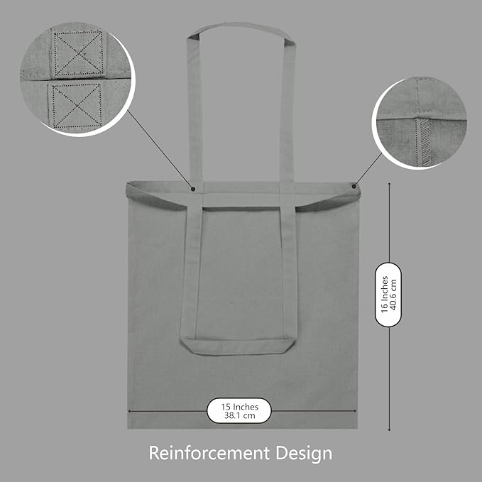 TOPDesign 6-Pack Economical 16"x15" Light Grey Cotton Tote Bags, Lightweight Medium Reusable Grocery Shopping Cloth Bags, Suitable for DIY, Advertising, Promotion, Gift, Activity