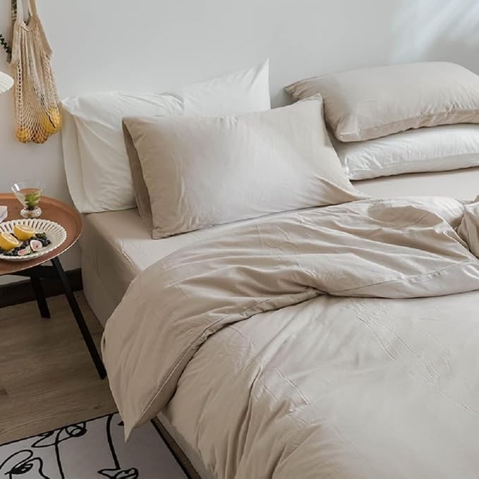 AMWAN Apricot Beige Duvet Cover Twin XL Taupe Khaki Solid Bedding Sets Jersey Knit Cotton Color Comforter Simple Style Tan 1 with 2 Pillowcases