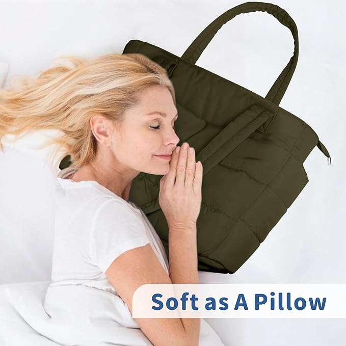 TOPDesign Puffer Tote Bag for Women, Lightweight Puffy Handbag with Compartments, Quilted Shoulder Bag for Work, Travel, Gym