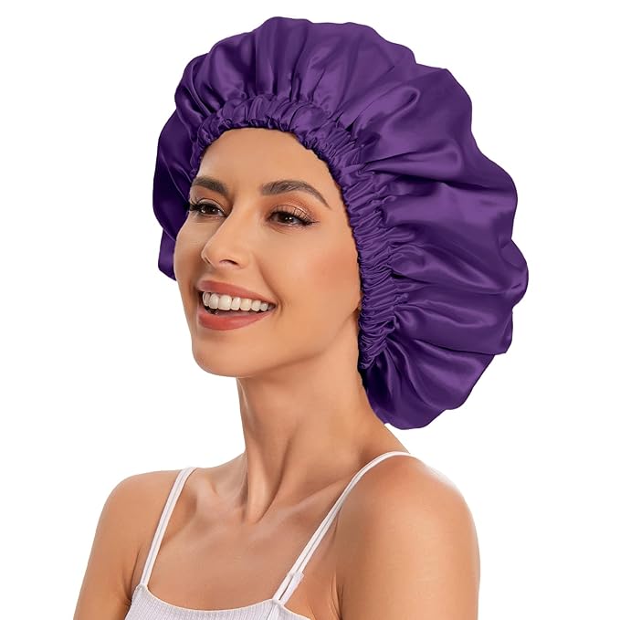 Satin Bonnet Silk Bonnet Hair Bonnet for Sleeping-Slouchy Beanie Hat Satin Sleep Cap for Women's Natural & Curly Hair(Purple)