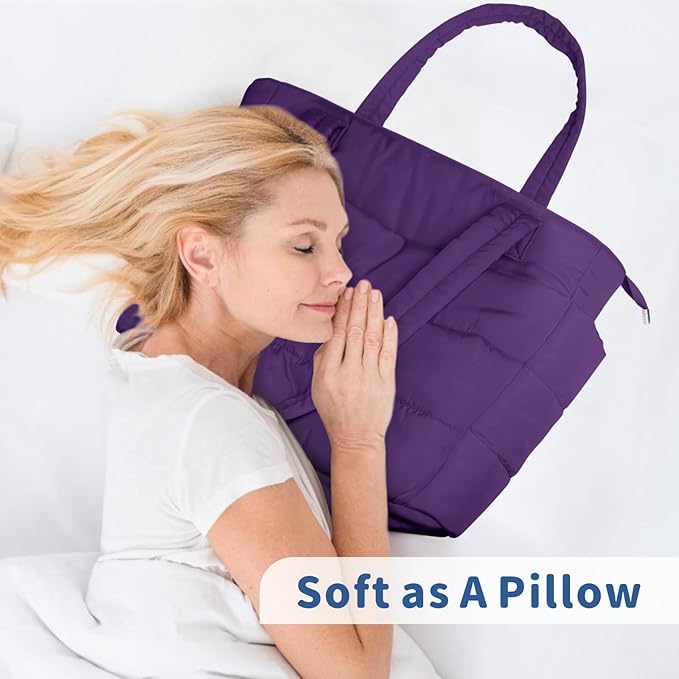 TOPDesign Puffer Tote Bag for Women, Lightweight Puffy Handbag with Compartments, Quilted Shoulder Bag for Work, Travel, Gym