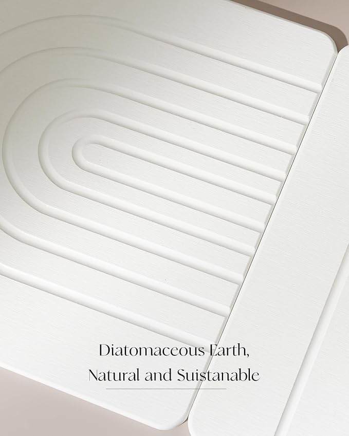Stone Bath Mat 24"x16" - Diatomaceous Earth Shower Mat, Quick Dry, Anti-Slip, Modern Design with Bonus Non-Slip Pad - Perfect for Home Safety and Style,Light Gray