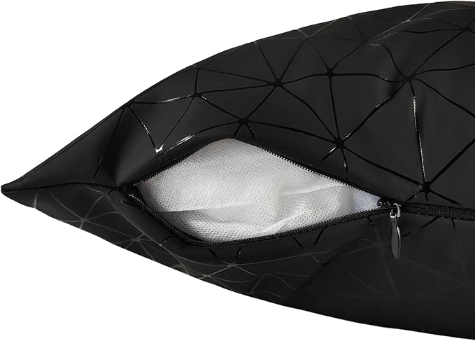 Faux Leather Throw Pillow Covers 18X18 Inch Black Stripe Outdoor Modern Farmhouse Solid Decorative Pillow Covers for Room Couch Living Bedroom Bed Sofa