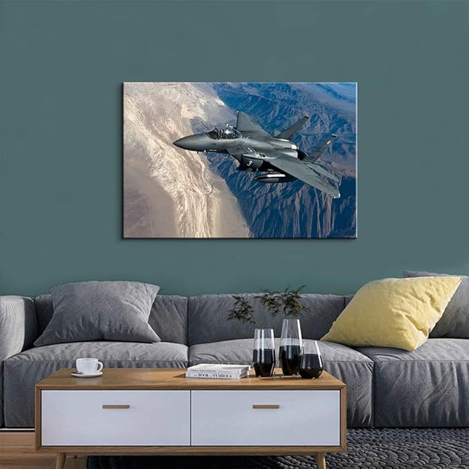 Airplane Canvas Wall Art F-15E Strike Eagle Posters Aircraft Wall Decor Vintage Fighter Plane Picture Artwork Fighter Jet Paintings Airplane Decor for Home Living Room Ready to Hang (28''Hx40''W)