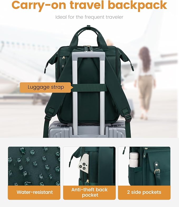 LOVEVOOK Laptop Backpack for Women Work Travel Backpack Purse, Nurse Bags Teacher Doctor Commuter Business Computer Bag, College Backpack Stylish Daypack, 17 Inch, Dark green-dark green