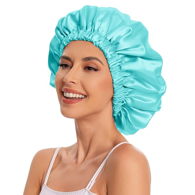 Satin Bonnet Silk Bonnet Hair Bonnet for Sleeping-Slouchy Beanie Hat Satin Sleep Cap for Women's Natural & Curly Hair(Mint Green)