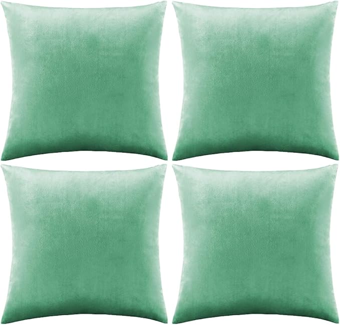 GIGIZAZA Decorative Throw Pillow Covers 18 x 18,Mint Turquoise Soft Pillow Covers Velvet,Set of 4 Decor Square Cushion Covers