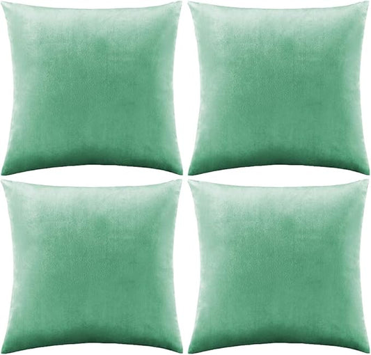 GIGIZAZA Decorative Throw Pillow Covers 18 x 18,Mint Turquoise Soft Pillow Covers Velvet,Set of 4 Decor Square Cushion Covers
