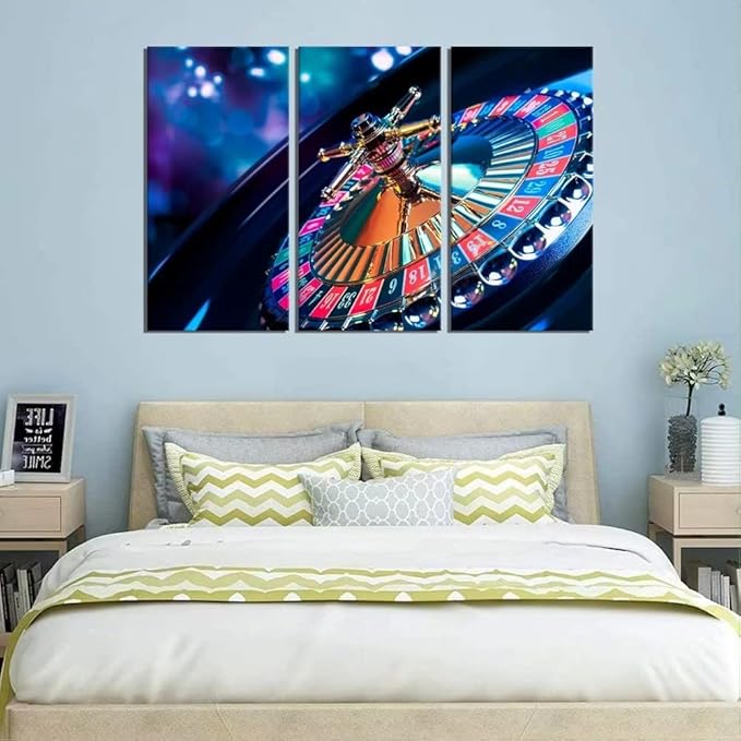 3 Piece Canvas Wall Art - High Contrast Image of Casino Roulette - Modern Home Decor Stretched and Framed Ready to Hang (24''H x 36''W)