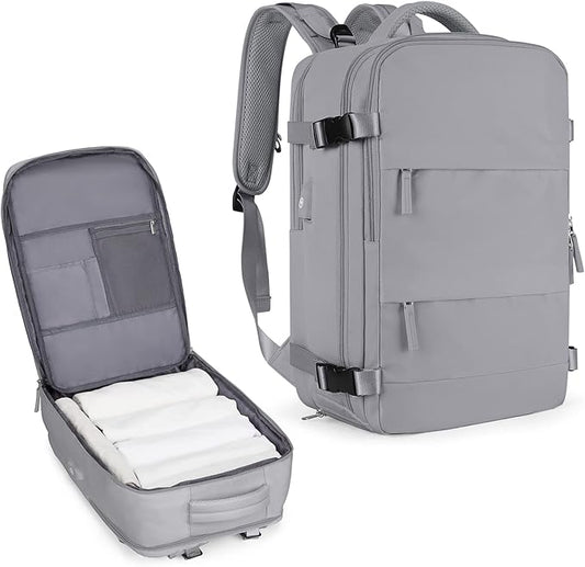 Coowoz Large Travel Backpack For Women Men, Flight Approved, Waterproof Outdoor Sports Rucksack, Casual Daypack, Fit 15.6 Inch Laptop Shoes, Grey