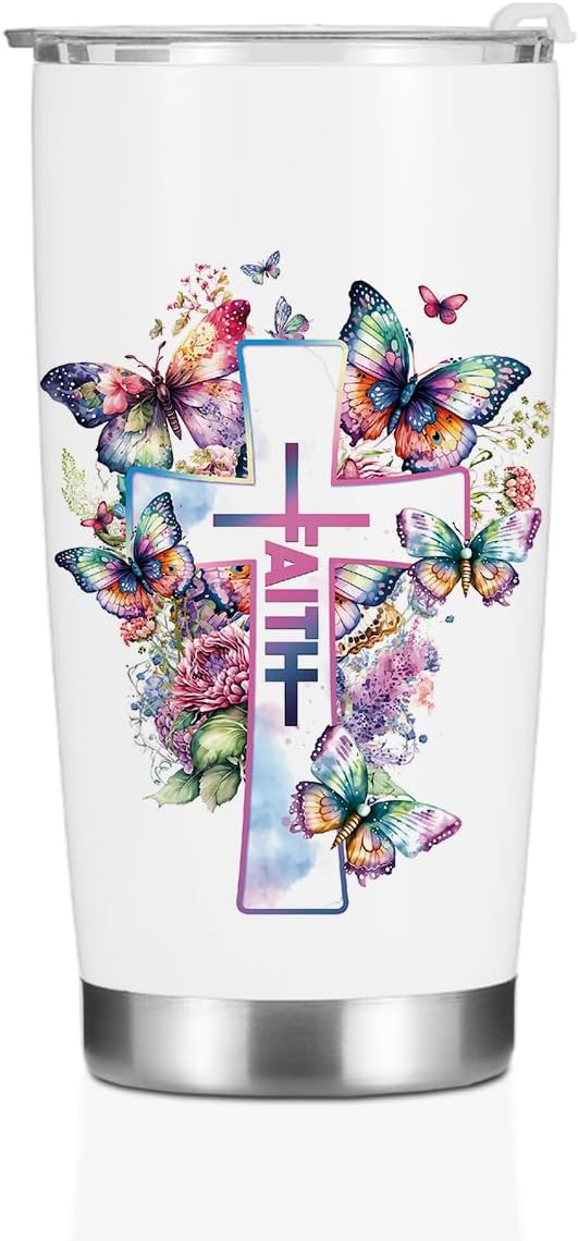 Christian Gifts for Women Sister Tumbler, Inspirational Bible Verse Butterfly Gifts Birthday Christmas, Faith Religious Coffee Mug Stainless Steel Vacuum Insulated Double Wall Travel Cup with Lid，20oz
