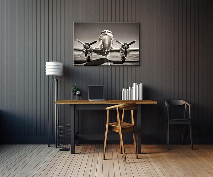Aviation Decor Douglas DC-3 Airplane Propeller Wall Decor Airplane Wall Art Airplane Wall Decor Airplane Art Black And White Airplane Posters Plane Wall Art for Boys Room Bedroom Decor (12''Hx18''W)