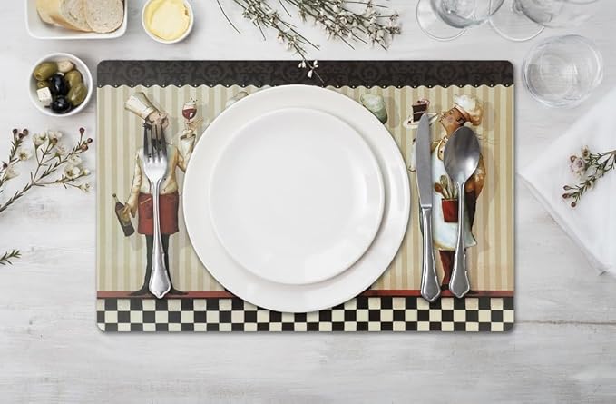 Vinyl Rectangular Placemats Set of 4 - Non Slip Place Mats Ideal for Indoor and Outdoor Dining Table - Washable and Heat Resistant Table Mat for Kitchen Tables (Chef Master)