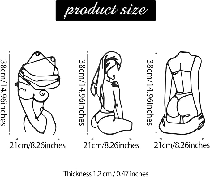 3 Pcs Metal Wall Art Decor Minimalist Abstract Woman Wall Art Metal Modern Line Drawing Decor Female Single Line Home Hanging for Bedroom Kitchen Bathroom Living Room(Lively)