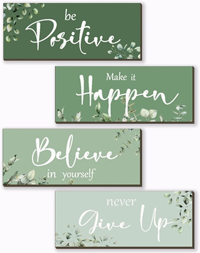 4 Pcs Green Office Decor For Women Motivational Wall Decor Inspirational Green Office Wall Decor With Positive Sayings Wooden Hangings for Home Bathroom Bedroom Kitchen(10x4")