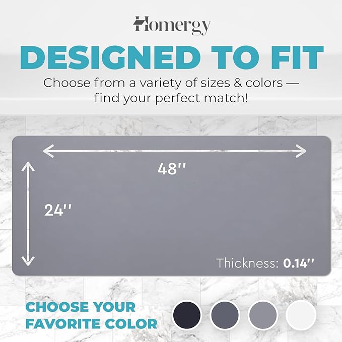 Homergy Bath Mat – Super‑Absorbent & Quick‑Dry with Non‑Slip Rubber Backing, Machine Washable & Odor Resistant – 24x48 in, Gray