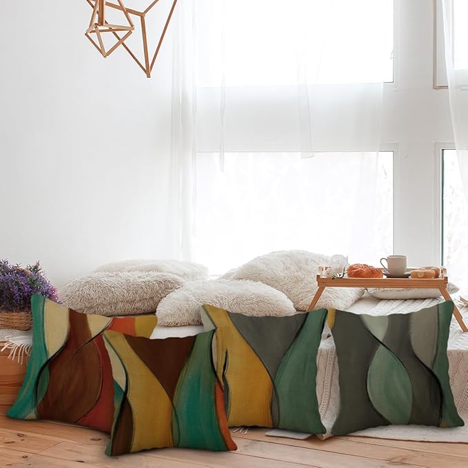 SiuSue Mid Century Modern Throw Pillows Case, Abstract Pillow Covers 18x18 Set of 4, Green Pillows Decorative Throw Pillows, Decorative Pillows Covers for Couch