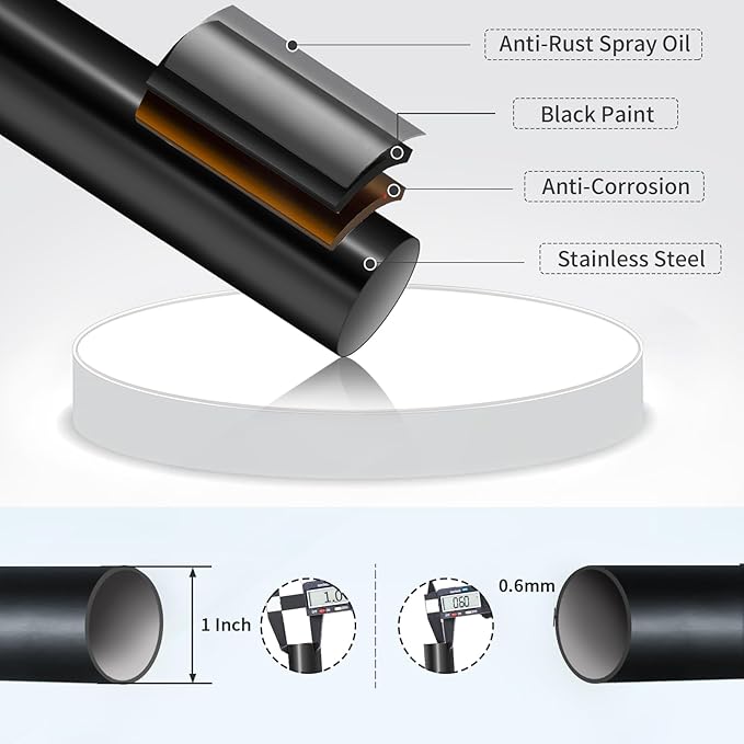 YNL Shower Curtain Rod 34-82 (2.8-6.8ft) Inches, Adjustable Spring Shower Rod No Drilling, Non-Slip, Never Rust, Stainless Steel, Suitable for Bathroom Window Living Room, Matte Black