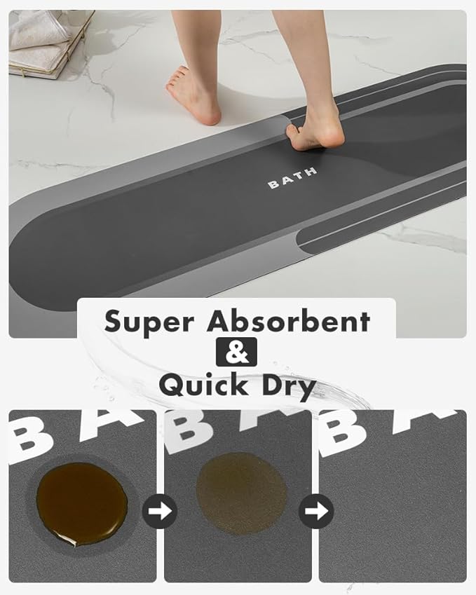 MontVoo Bath Mat Runner - Long Non Slip Absorbent Quick Dry Thin Bath Rug for Bathroom Floor Mat - Rubber Backed - Stain Resistant - Easy Care - Darkgrey 17"x59"