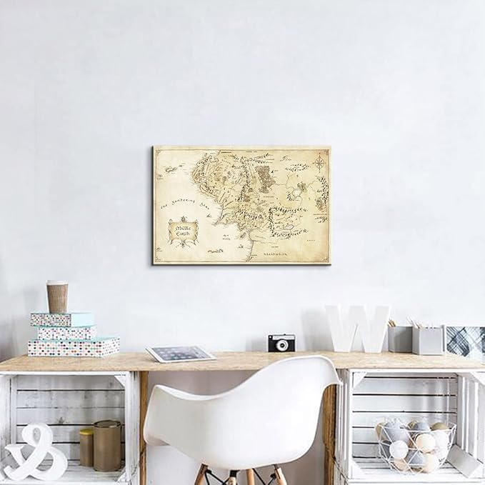 Middle Earth Map Wall Art Map of Middle Earth Wall Decor Lord of the Rings Poster Lotr Poster for Bedroom Decor (28''Hx40''W)
