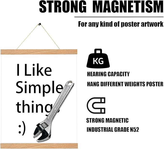 3 Pack Magnetic Poster Hanger Frame,16x20 16x24 16x16 Poster Frame Wood Magnet Frames Hangers for Photos, Pictures, Prints, Maps, Scrolls and Canvas Artwork , 16", Pine Color)