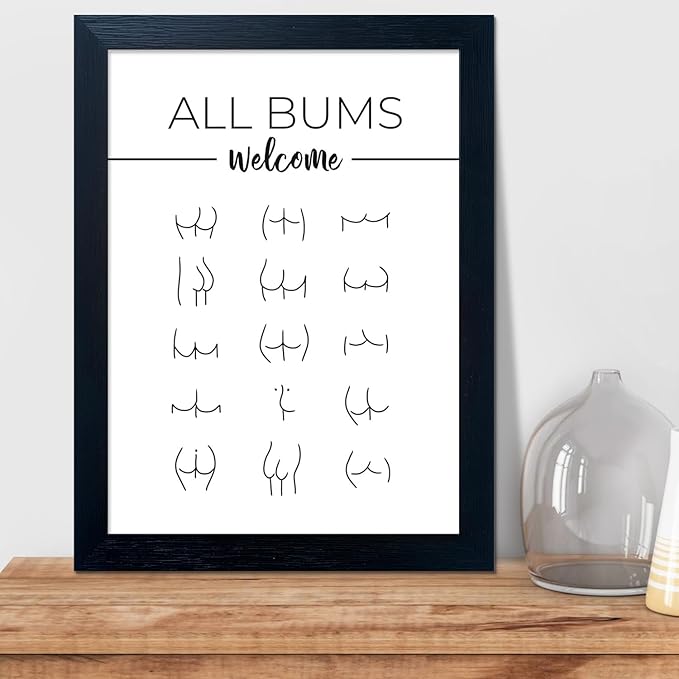 Funny Black and White Framed Modern Minimalistic Canvas Print Bathroom Sign Artwork