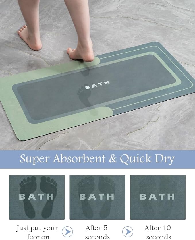 MontVoo-Bath Mat Rug Long Non Slip Super Absorbent Bathroom Runner Stain Resistant Quick Dry Thin Bathroom Mat Fit Under Door-24"x70",Green
