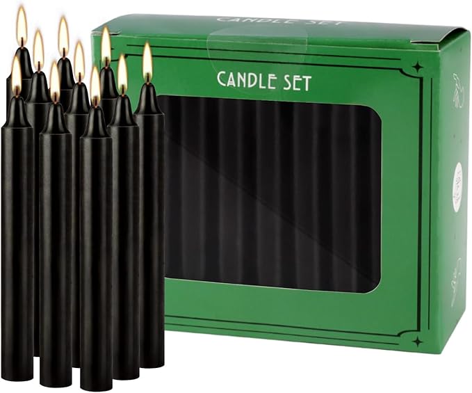 Set of 40 Black Spell & Chime – Premium Mini Taper Candles for Rituals, Prayer, Birthdays, Meditation, Altar - 4 Inch Tall, Unscented