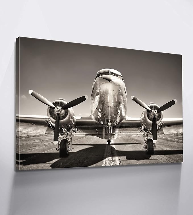 Aviation Decor Douglas DC-3 Airplane Propeller Wall Decor Airplane Wall Art Airplane Wall Decor Airplane Art Black And White Airplane Posters Plane Wall Art for Boys Room Bedroom Decor (12''Hx18''W)