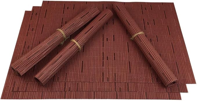 Red-A Placemats Set of 6 for Dining Table Heat-Resistant Washable Place Mats Woven Vinyl Kitchen Table Mats Easy to Clean,Wine red