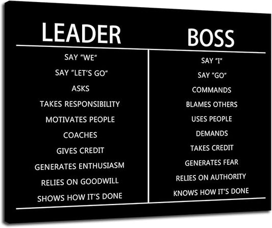 Leader Boss Difference Inspirational Wall Art for Office Motivational Black Positive Guide Canvas Poster Painting Prints Wall Pictures for Living Room Home Decor Framed Artwork [36''W x 40''H]