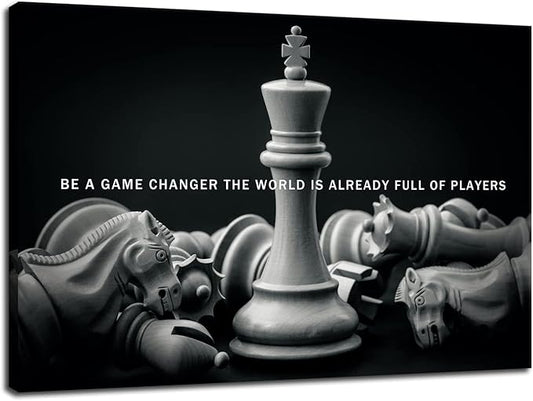Be A Game Changer The World Is Already Full Of Players Inspirational Wall Art International Chess Motivational Poster Canvas Painting Prints Wall Pictures for Home Decor Framed Artwork [12''W x 18''H]